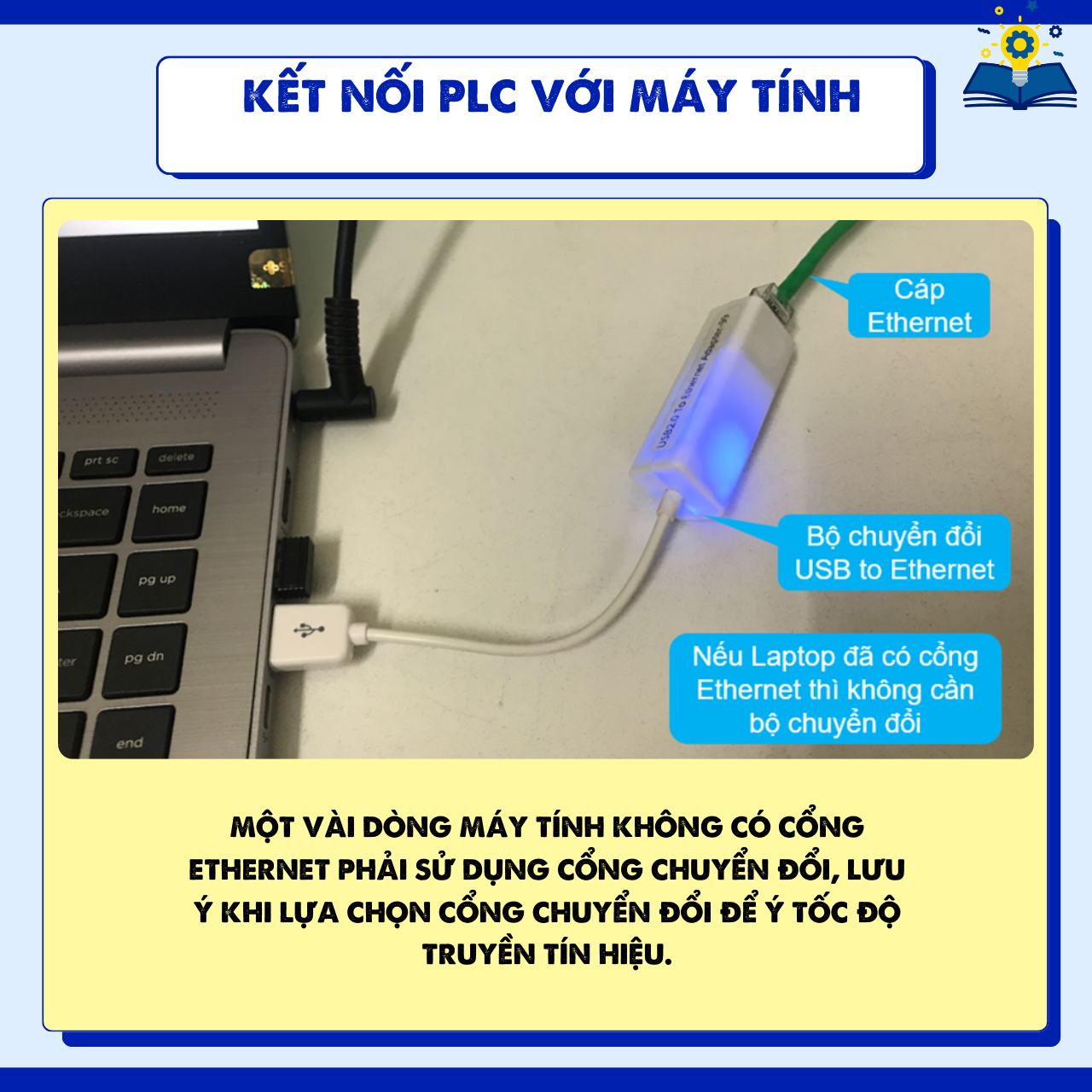 Kết nối Laptop với PLC bằng cáp Ethernet.